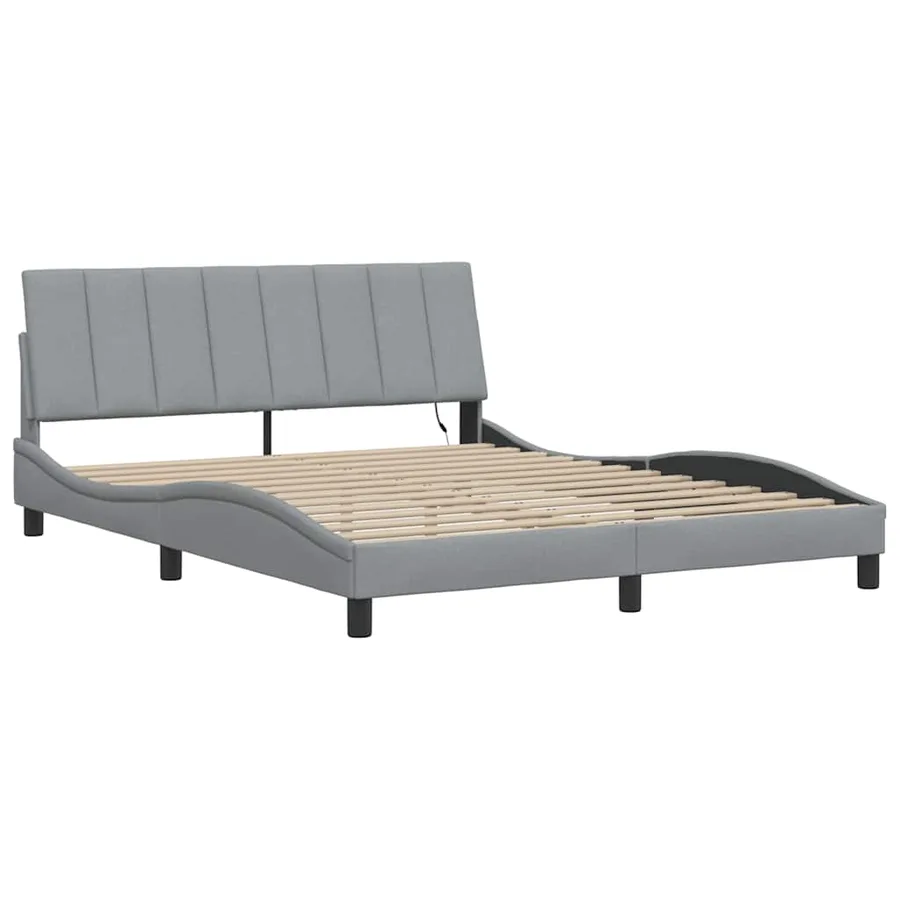 Cadre de lit sans matelas Hanko gris clair 160x200 cm tissu - 5