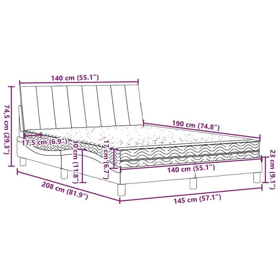 Lit avec matelas Hanko bleu 140x190 cm tissu - 14