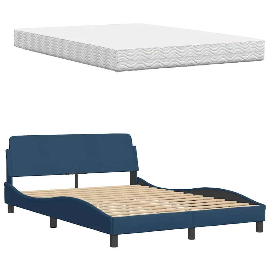 Lit avec matelas Hanko bleu 140x190 cm tissu - 8
