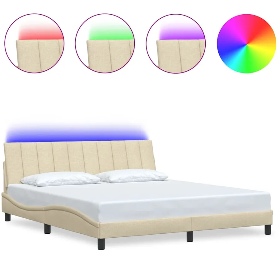 Cadre de lit sans matelas Hanko crème 180x200 cm tissu - 2