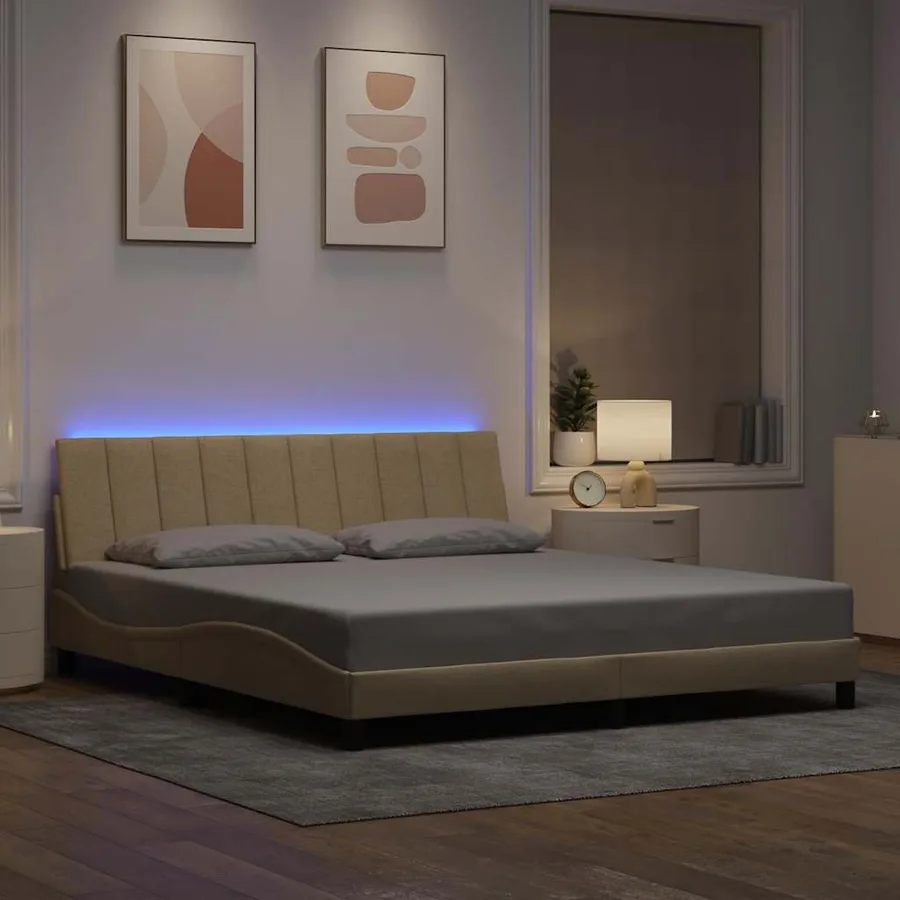 Cadre de lit sans matelas Hanko crème 180x200 cm tissu - 4