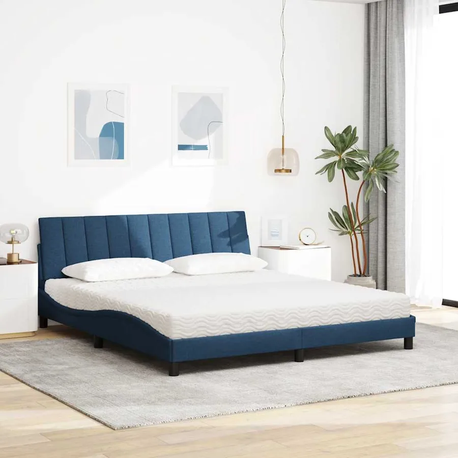 Lit avec matelas Hanko bleu 180x200 cm tissu - 3