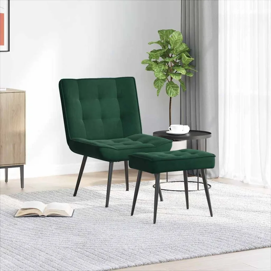 Chaise de relaxation avec tabouret Vert foncé Velours