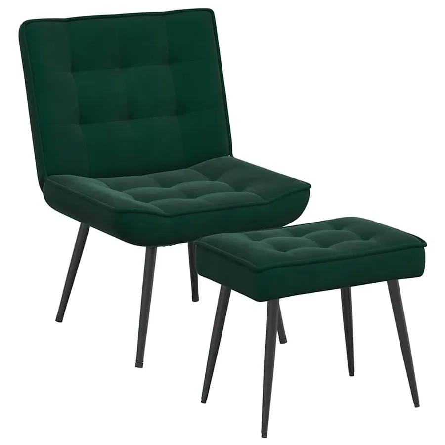 Chaise de relaxation avec tabouret Vert foncé Velours - 2
