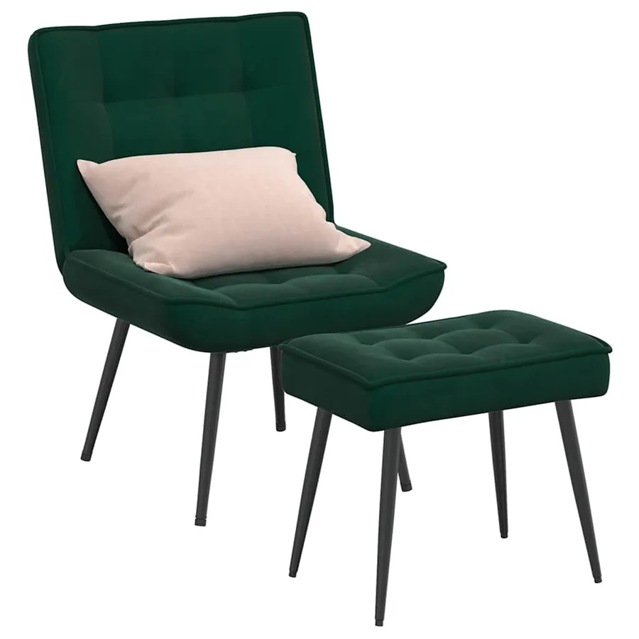 Chaise de relaxation avec tabouret Vert foncé Velours - 3