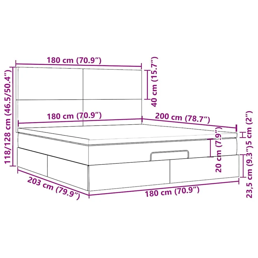 Cadre de lit ottoman avec matelas gris foncé 180x200cm velours - 18