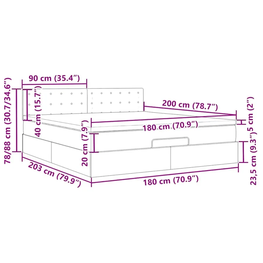 Cadre de lit ottoman avec matelas gris foncé 180x200 cm velours - 18