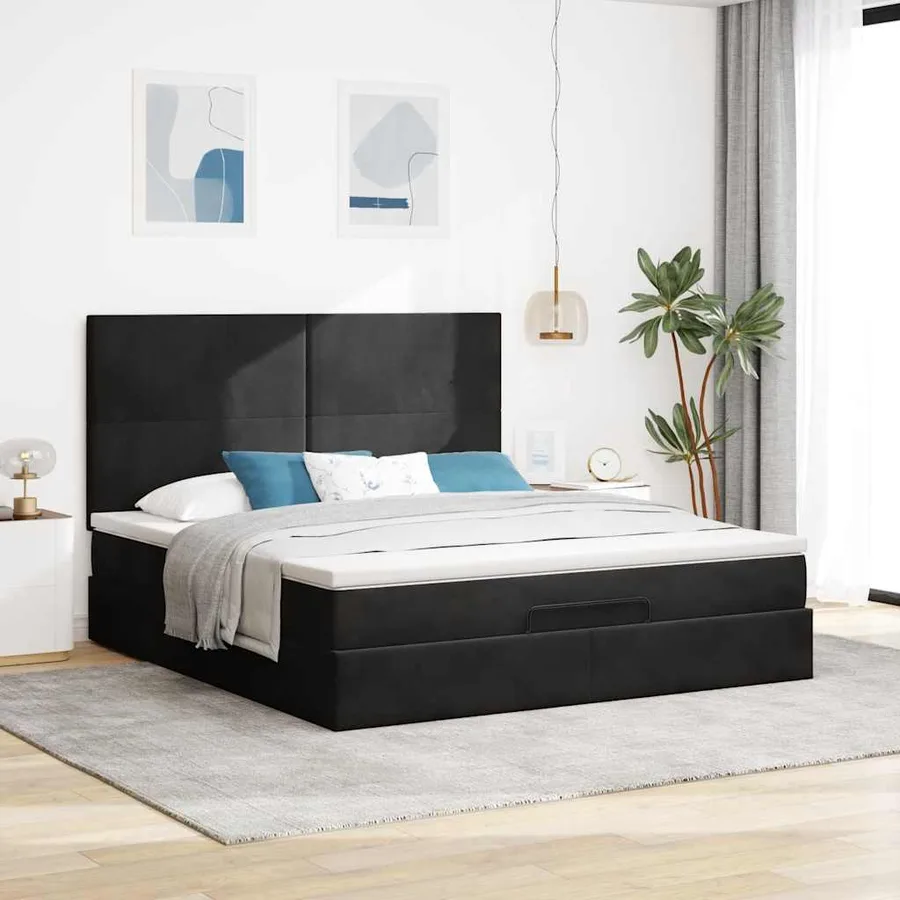 Cadre de lit ottoman avec matelas noir 180x200cm velours - 3