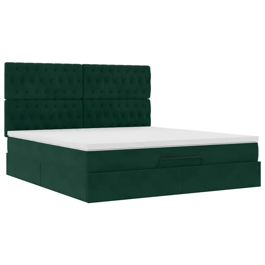 Cadre de lit ottoman avec matelas vert foncé 180x200cm velours - 7