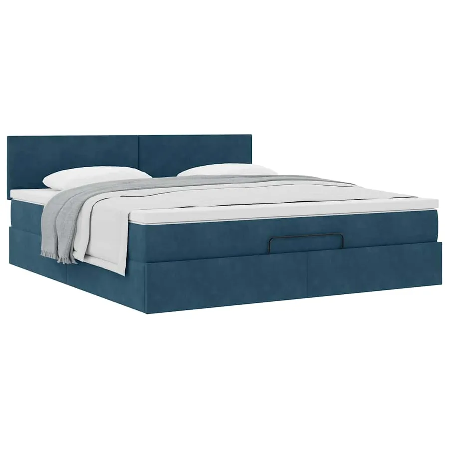 Cadre de lit ottoman avec matelas bleu foncé 180x200 cm velours - 5