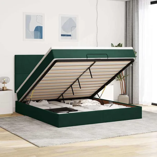 Cadre de lit ottoman avec matelas vert foncé 180x200cm velours