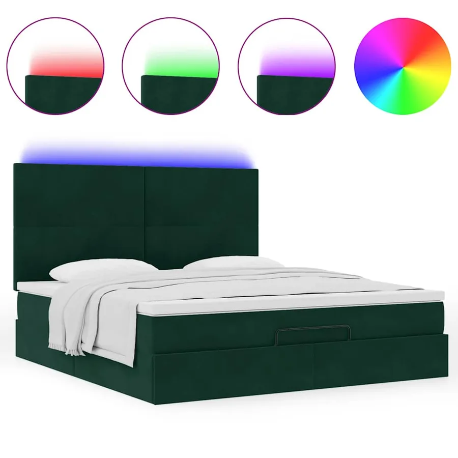Cadre de lit ottoman avec matelas vert foncé 180x200cm velours - 5
