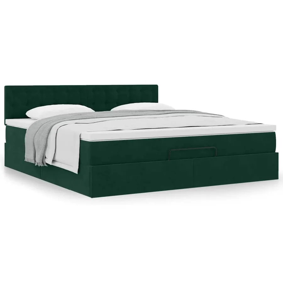 Cadre de lit ottoman avec matelas vert foncé 180x200 cm velours - 4