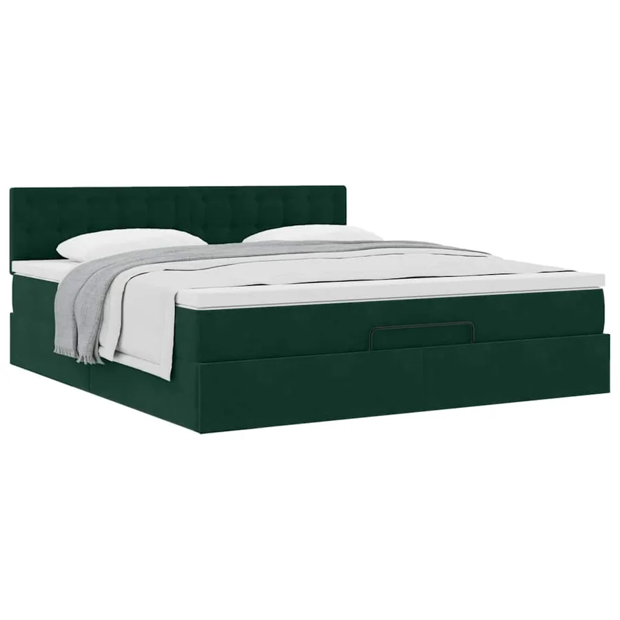 Cadre de lit ottoman avec matelas vert foncé 180x200 cm velours - 5