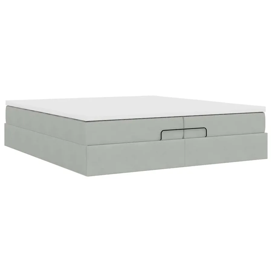 Cadre de lit ottoman avec matelas gris clair 200x200 cm velours - 10