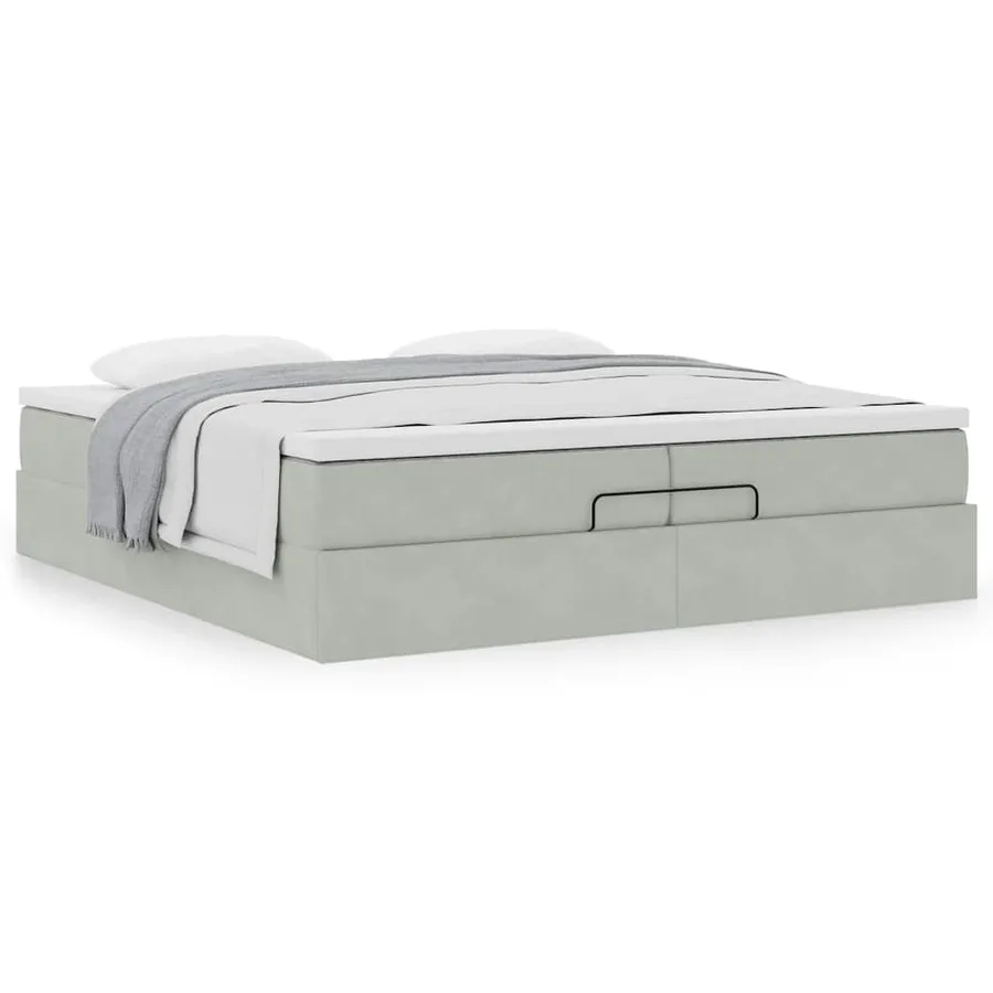 Cadre de lit ottoman avec matelas gris clair 200x200 cm velours - 4
