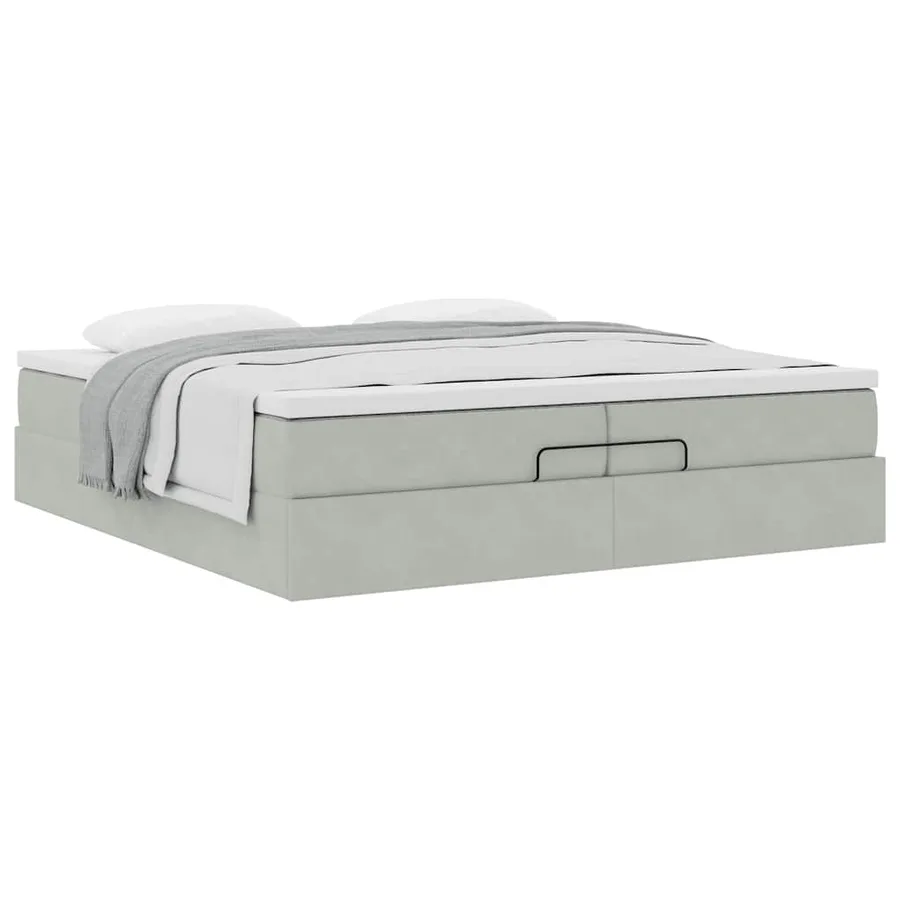 Cadre de lit ottoman avec matelas gris clair 200x200 cm velours - 5