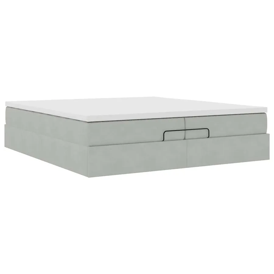 Cadre de lit ottoman avec matelas gris clair 200x200 cm velours - 6