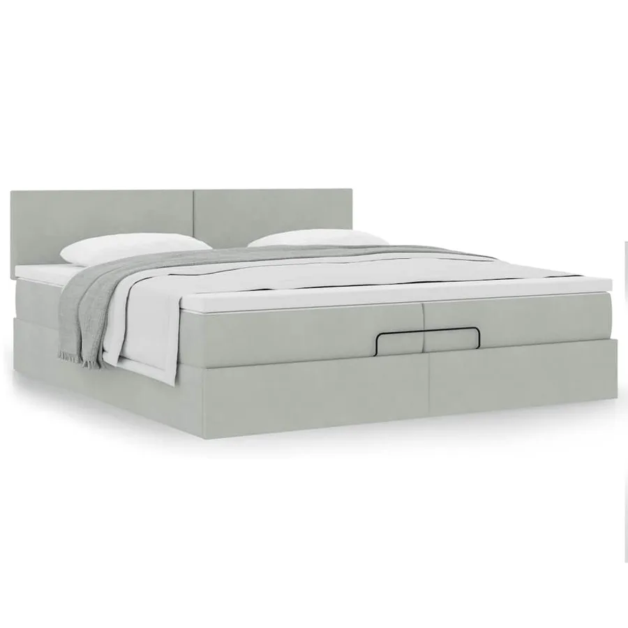 Cadre de lit ottoman avec matelas gris clair 200x200 cm velours - 4