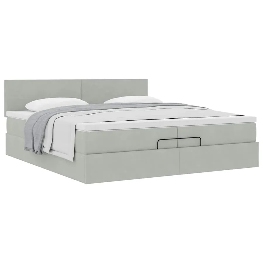 Cadre de lit ottoman avec matelas gris clair 200x200 cm velours - 5
