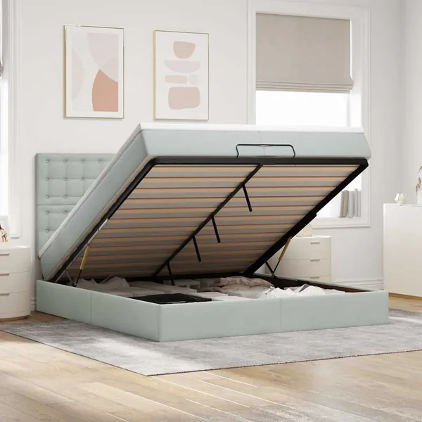 Cadre de lit ottoman avec matelas gris clair 200x200 cm velours