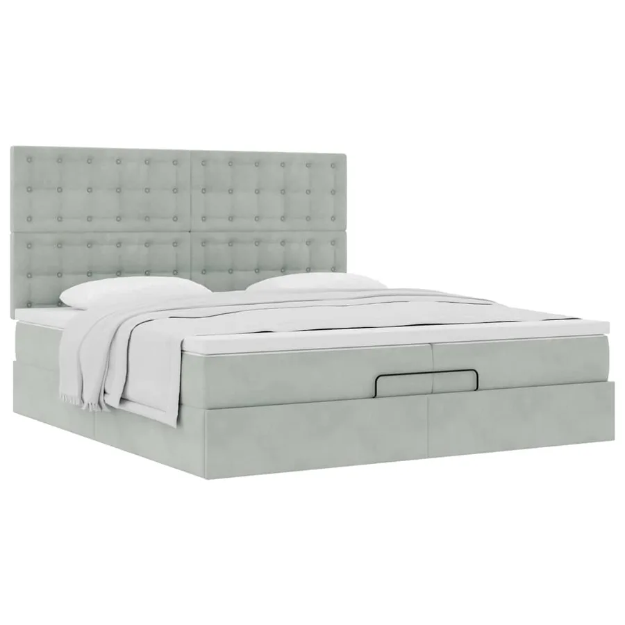 Cadre de lit ottoman avec matelas gris clair 200x200 cm velours - 5