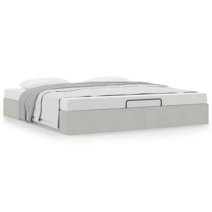 Cadre de lit ottoman sans matelas gris clair 200x200 cm velours - 4