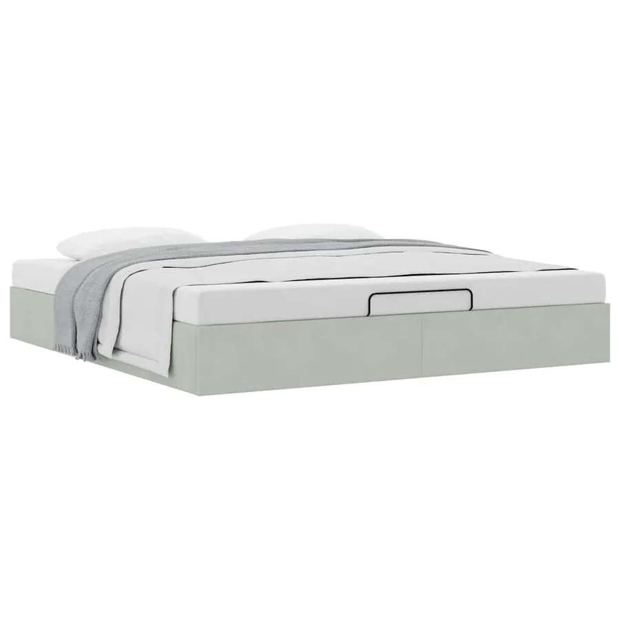 Cadre de lit ottoman sans matelas gris clair 200x200 cm velours - 5