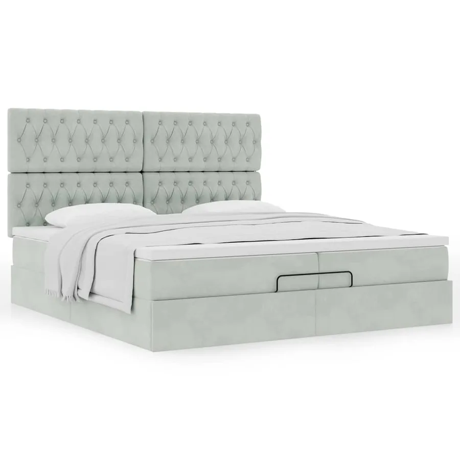Cadre de lit ottoman avec matelas gris clair 200x200 cm velours - 4