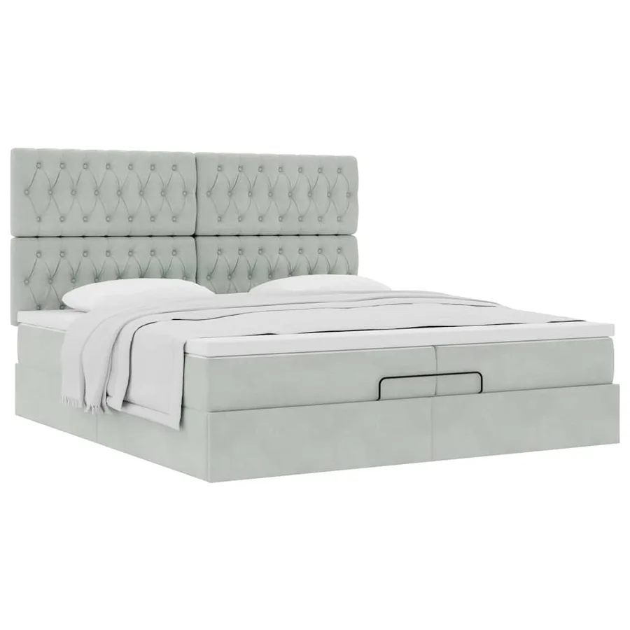 Cadre de lit ottoman avec matelas gris clair 200x200 cm velours - 5