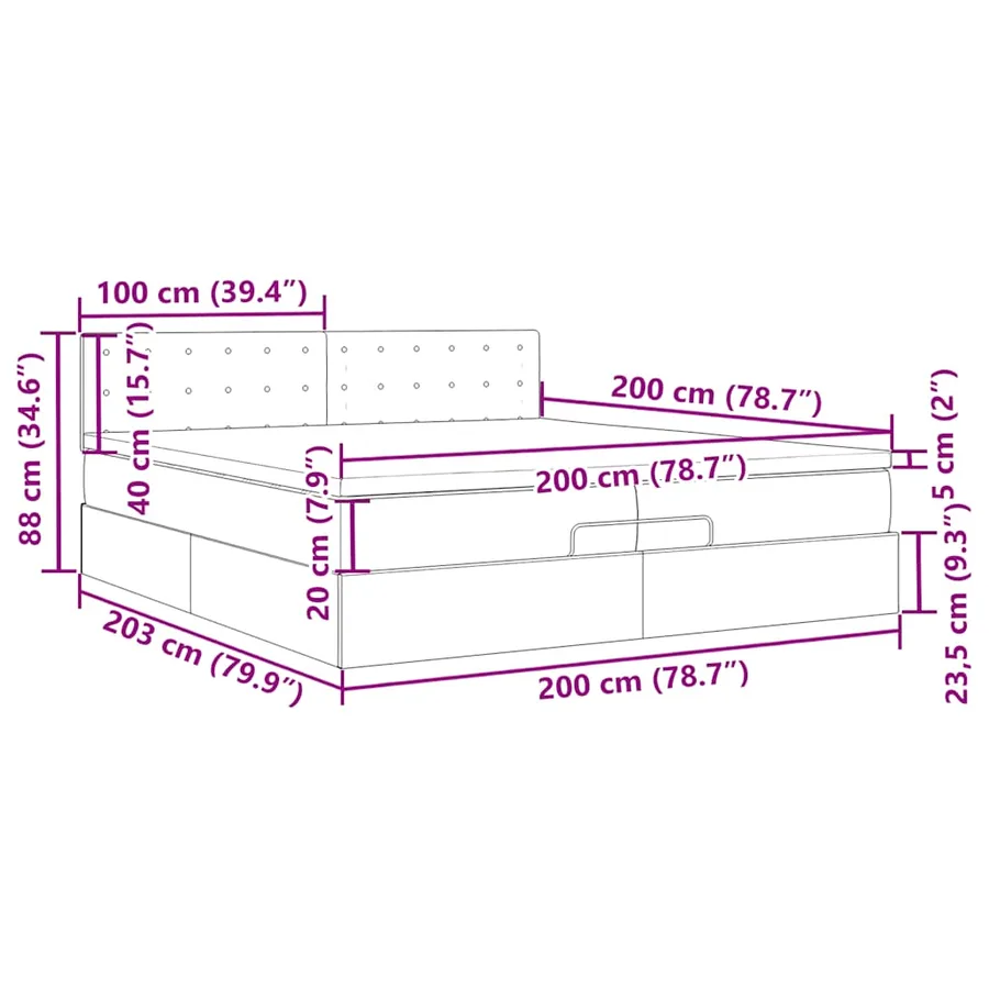 Cadre de lit ottoman avec matelas gris clair 200x200 cm velours - 18