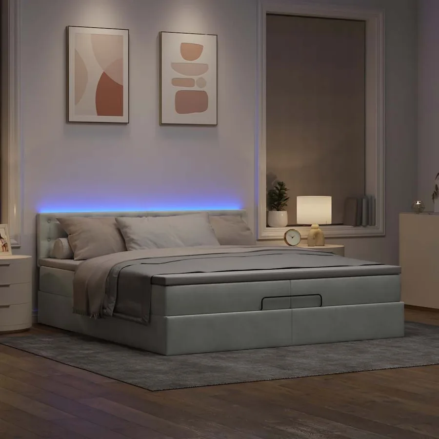 Cadre de lit ottoman avec matelas gris clair 200x200 cm velours - 3