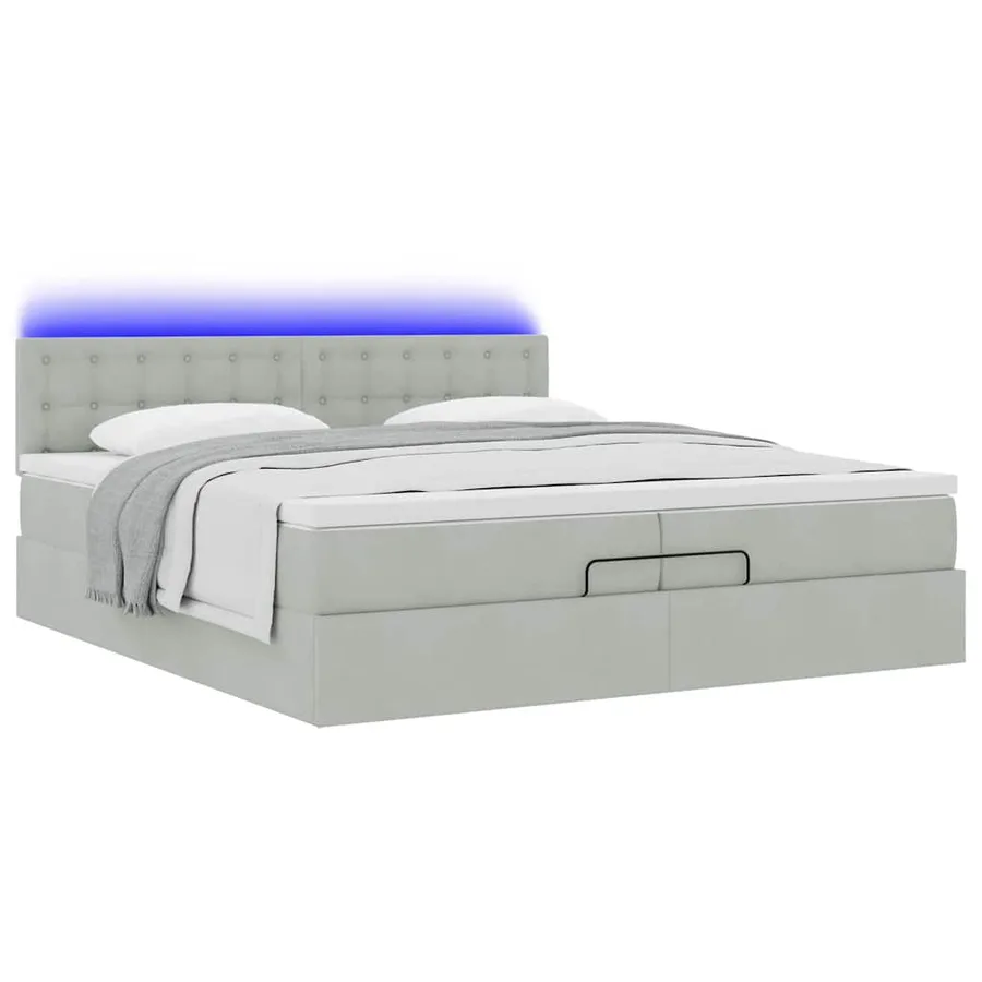 Cadre de lit ottoman avec matelas gris clair 200x200 cm velours - 6