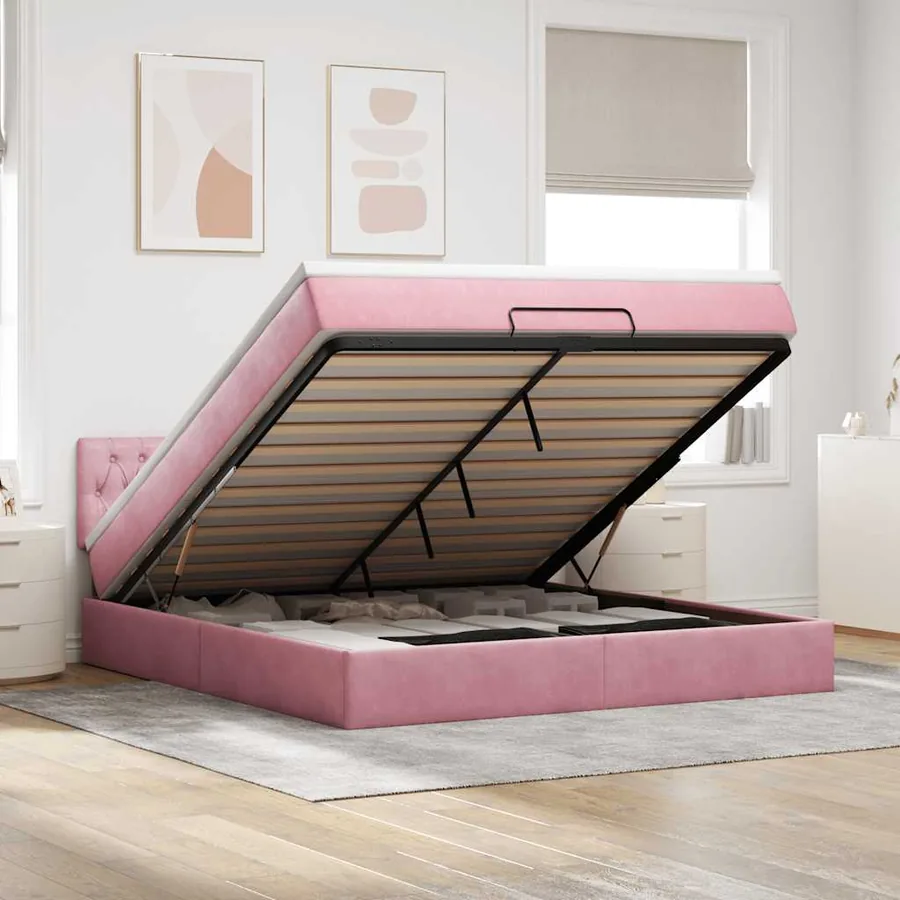 Lit ottoman avec matelas et LED Rose 180x200 cm velours