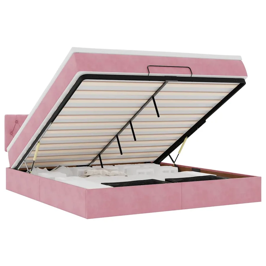 Lit ottoman avec matelas et LED Rose 180x200 cm velours - 2