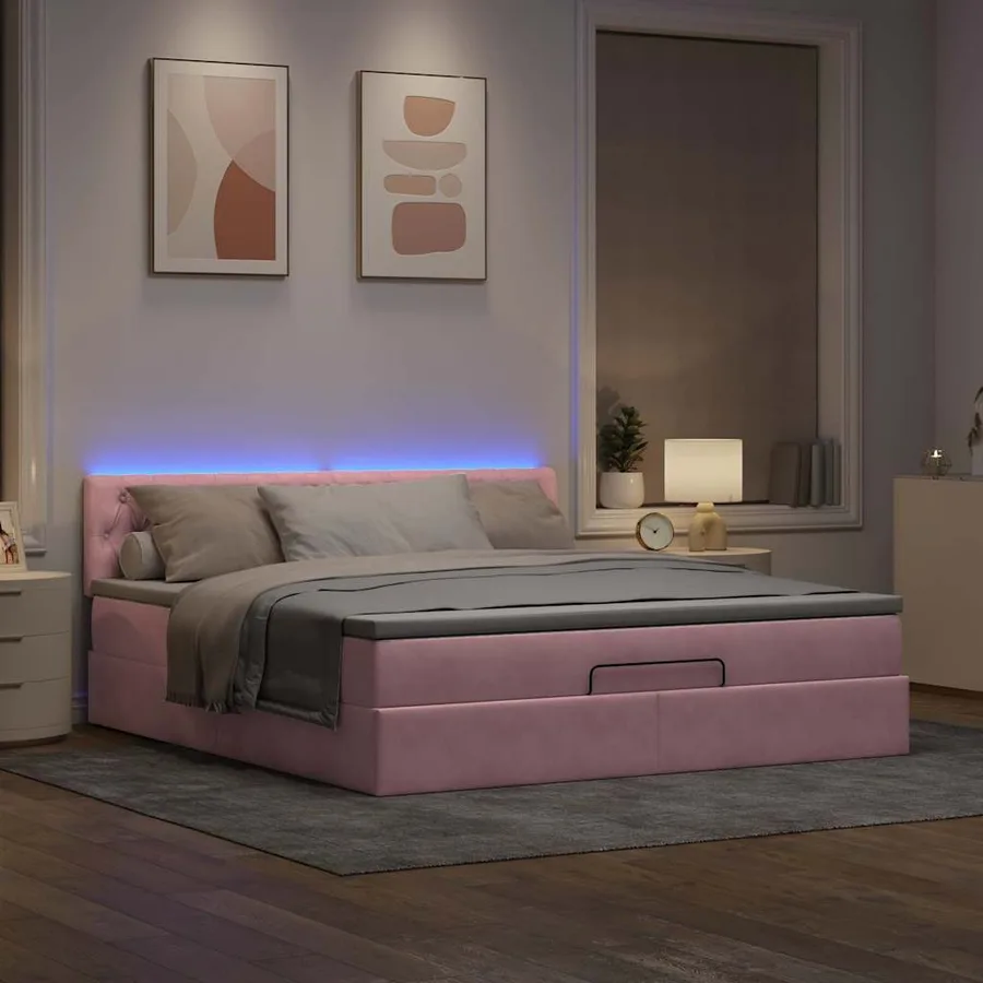 Lit ottoman avec matelas et LED Rose 180x200 cm velours - 3