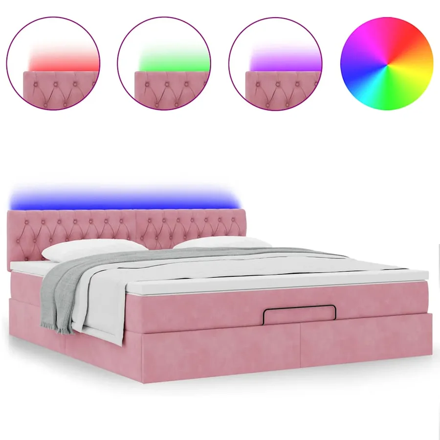 Lit ottoman avec matelas et LED Rose 180x200 cm velours - 5