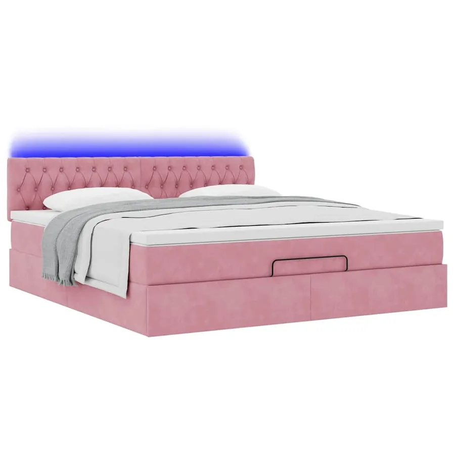 Lit ottoman avec matelas et LED Rose 180x200 cm velours - 6