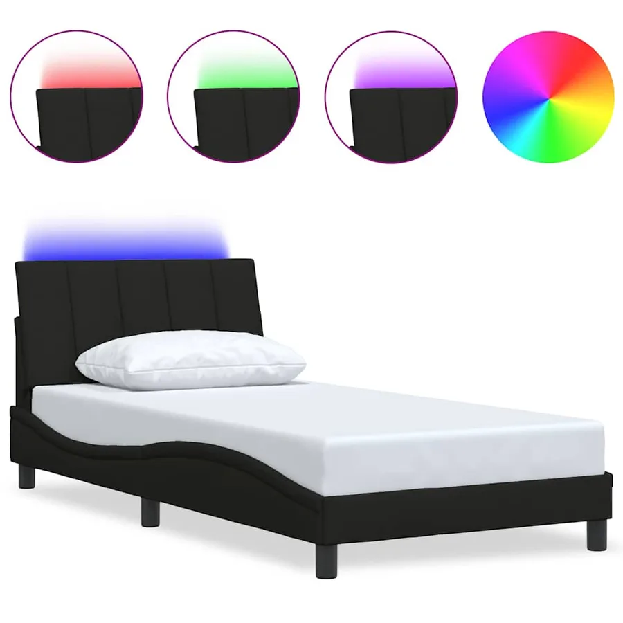 Cadre de lit sans matelas Hanko noir 100x200 cm tissu - 2
