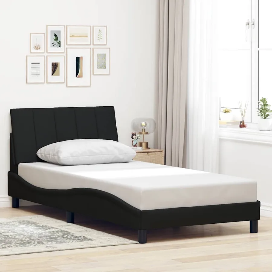 Cadre de lit sans matelas Hanko noir 100x200 cm tissu - 4