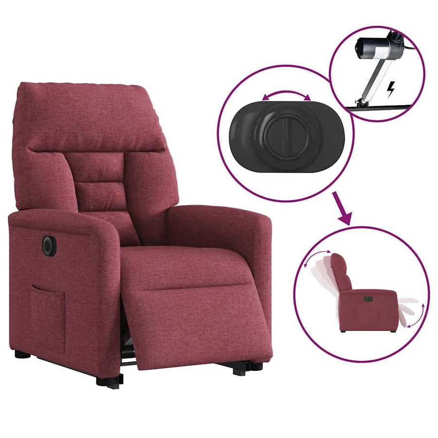 Fauteuil inclinable électrique rouge bordeaux tissu - 10