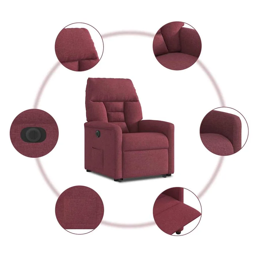 Fauteuil inclinable électrique rouge bordeaux tissu - 11
