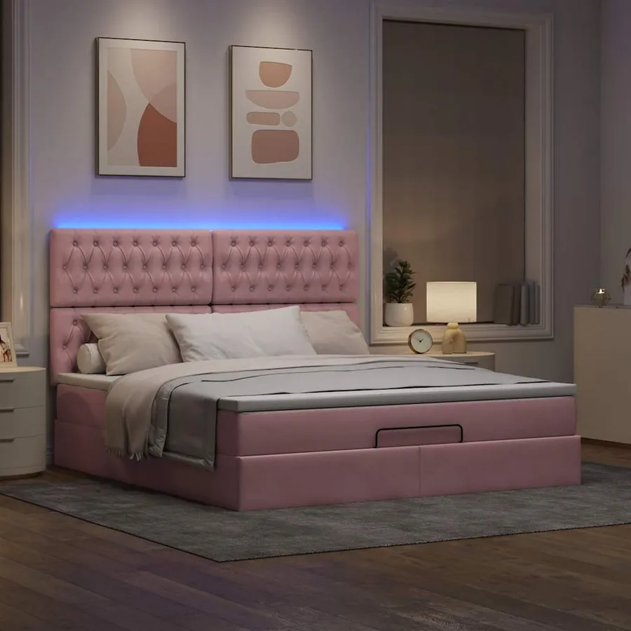 Cadre de lit ottoman avec matelas rose 180x200 cm velours - 3