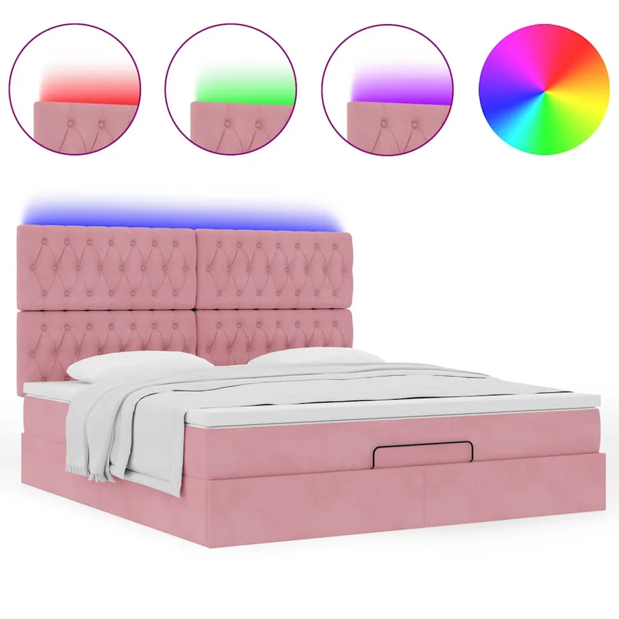 Cadre de lit ottoman avec matelas rose 180x200 cm velours - 5
