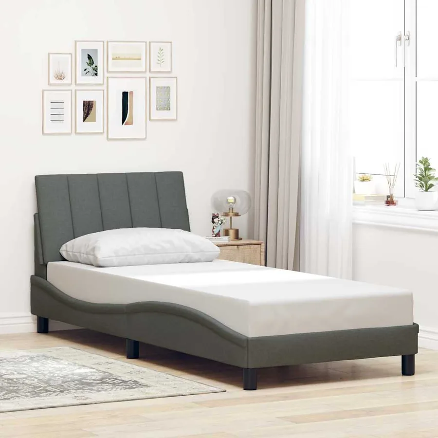 Cadre de lit sans matelas Hanko gris foncé 80x200 cm tissu