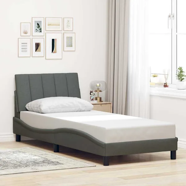 Cadre de lit sans matelas Hanko gris foncé 80x200 cm tissu