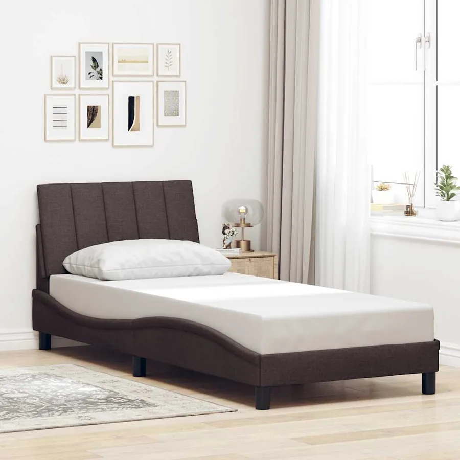 Cadre de lit sans matelas Hanko marron foncé 90x190 cm tissu