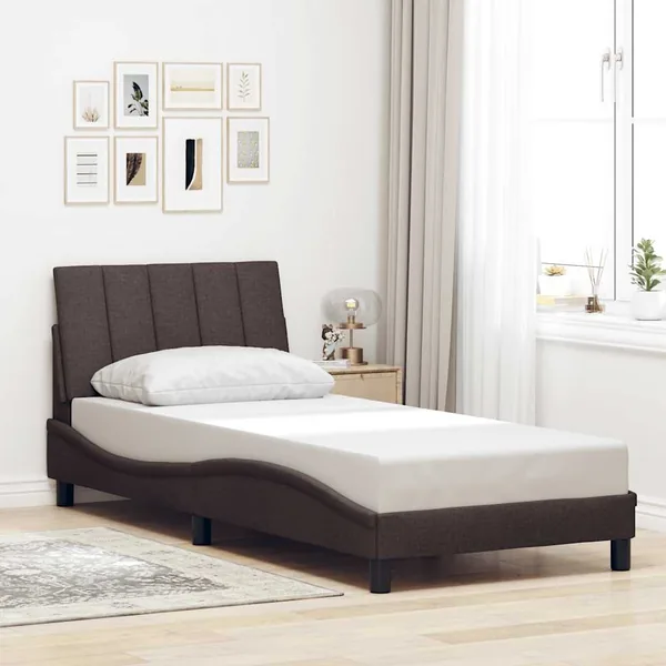 Cadre de lit sans matelas Hanko marron foncé 90x190 cm tissu