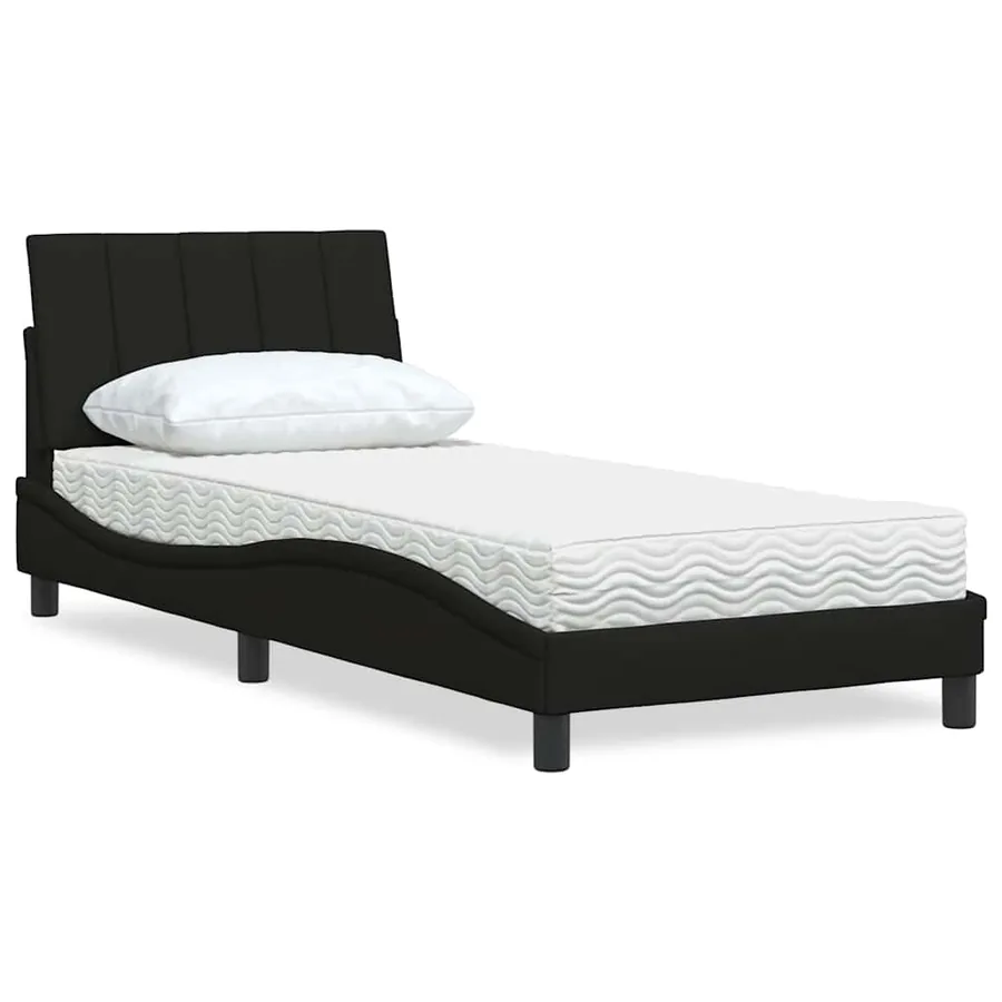 Lit avec matelas Hanko noir 90x200 cm tissu