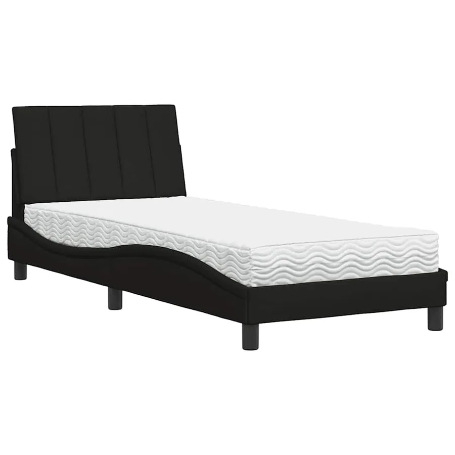 Lit avec matelas Hanko noir 90x200 cm tissu - 2